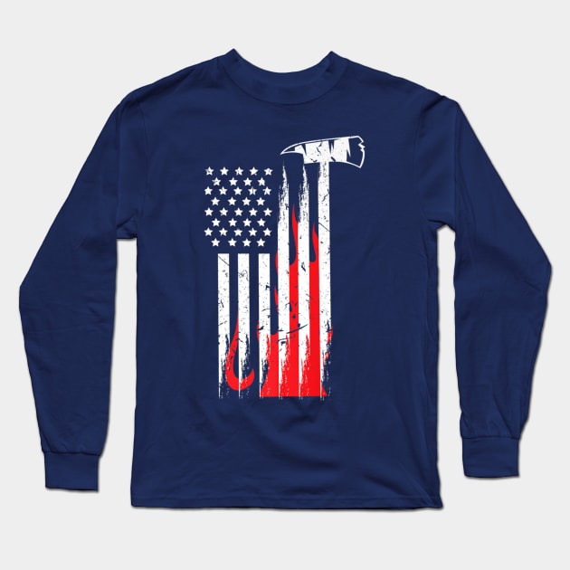 Firefighter Usa Flames And Axe Patriot Vintage Design Tee Long Sleeve T-Shirt by Macy XenomorphQueen